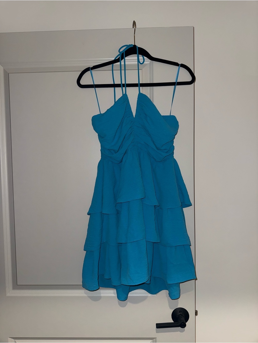 Teal Tiered Ruffle Halter Dress